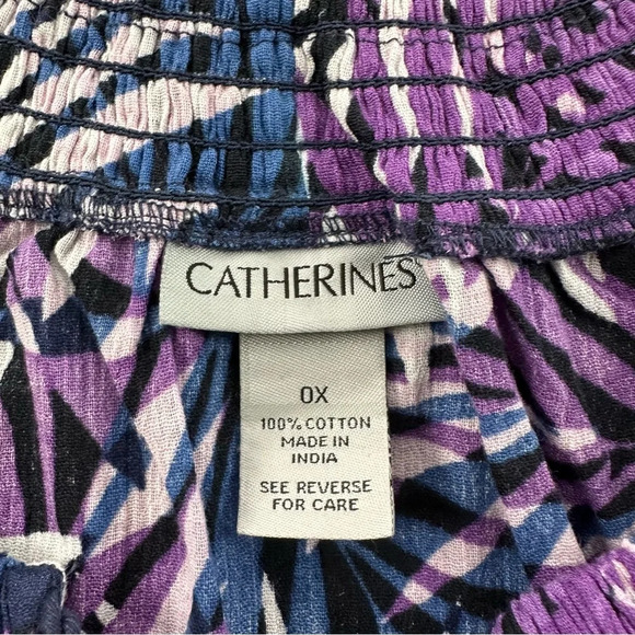 NWT Catherines Short Sleeve V Neck Tasseled Blouse Shirt 100% Cotton Palms 0X‎ - Picture 4 of 9